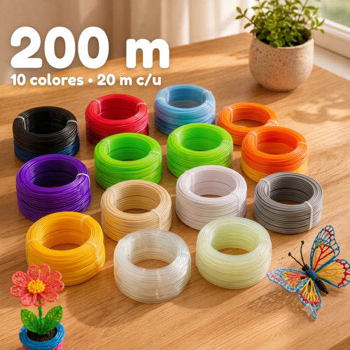 Filamento 3D 200 metros en 10 colores para Lápiz Impresora 3D Magnolia Chile
