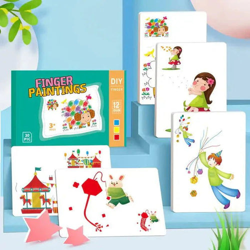 Kit de Pintura para Dedos Sin Desorden | 30 Tarjetas + 12 Colores - Magnolia Chile