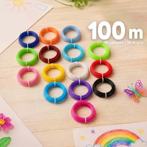 Filamento 3D 100 metros en 10 colores para Lápiz Impresora 3D Magnolia Chile