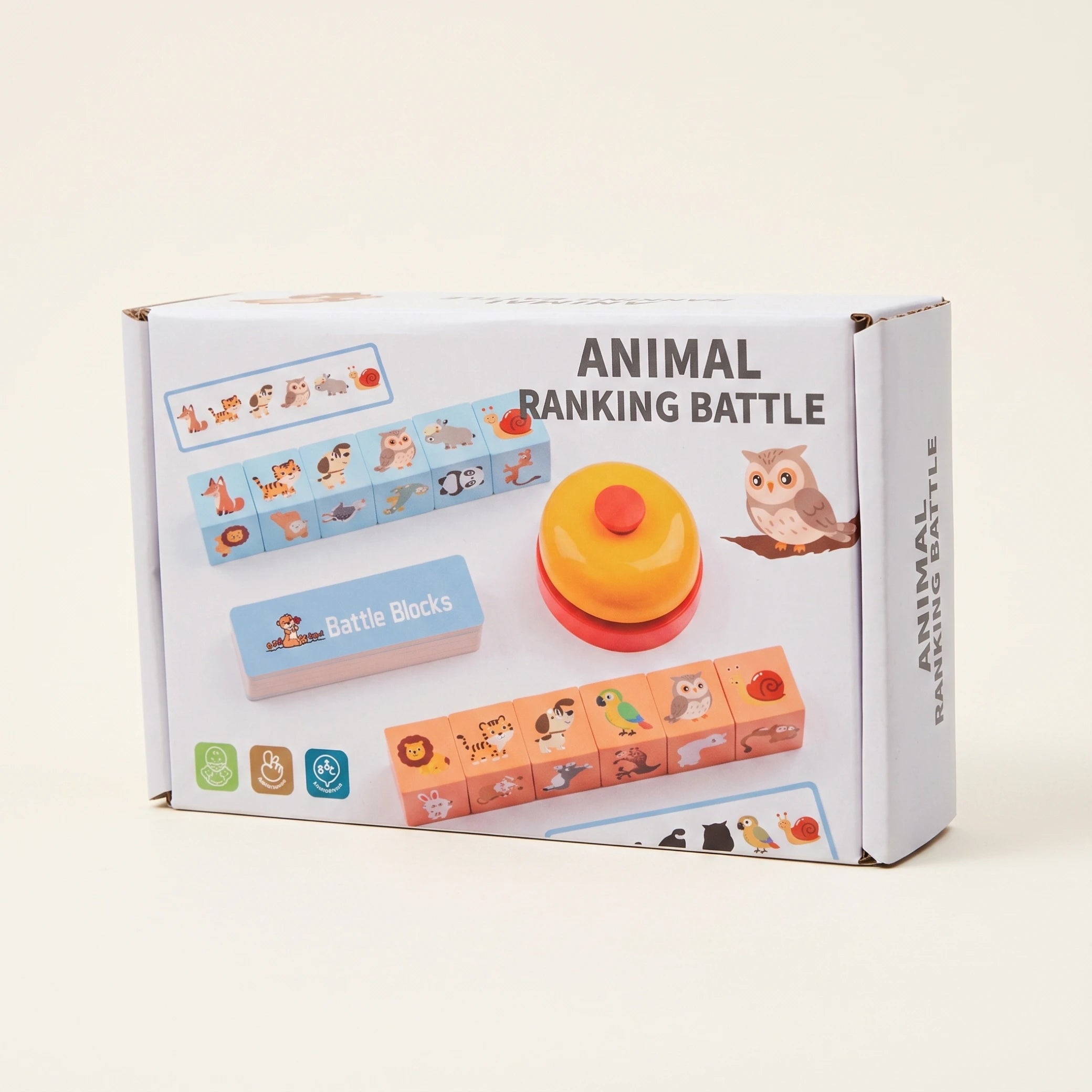 Caja del juego de bloques de animales Animal Ranking Battle con tarjetas y timbre.