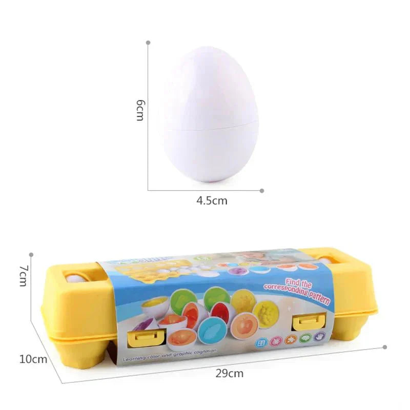 Medidas de los Huevitos Sensoriales: huevo de 6x4.5 cm y caja de 29x10x7 cm